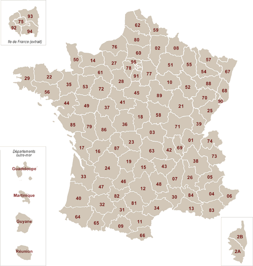 Carte des boutiques par départements